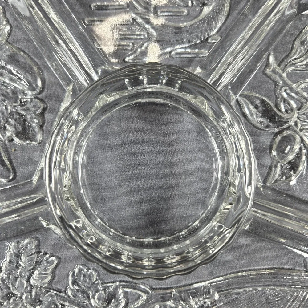 Vintage Clear Pressed Glass Divided Relish Tray‎ 5 Section Scalloped Floral 12